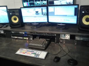Edit 1, AVID media composer with blackmagic in out client monitor and studio monitors